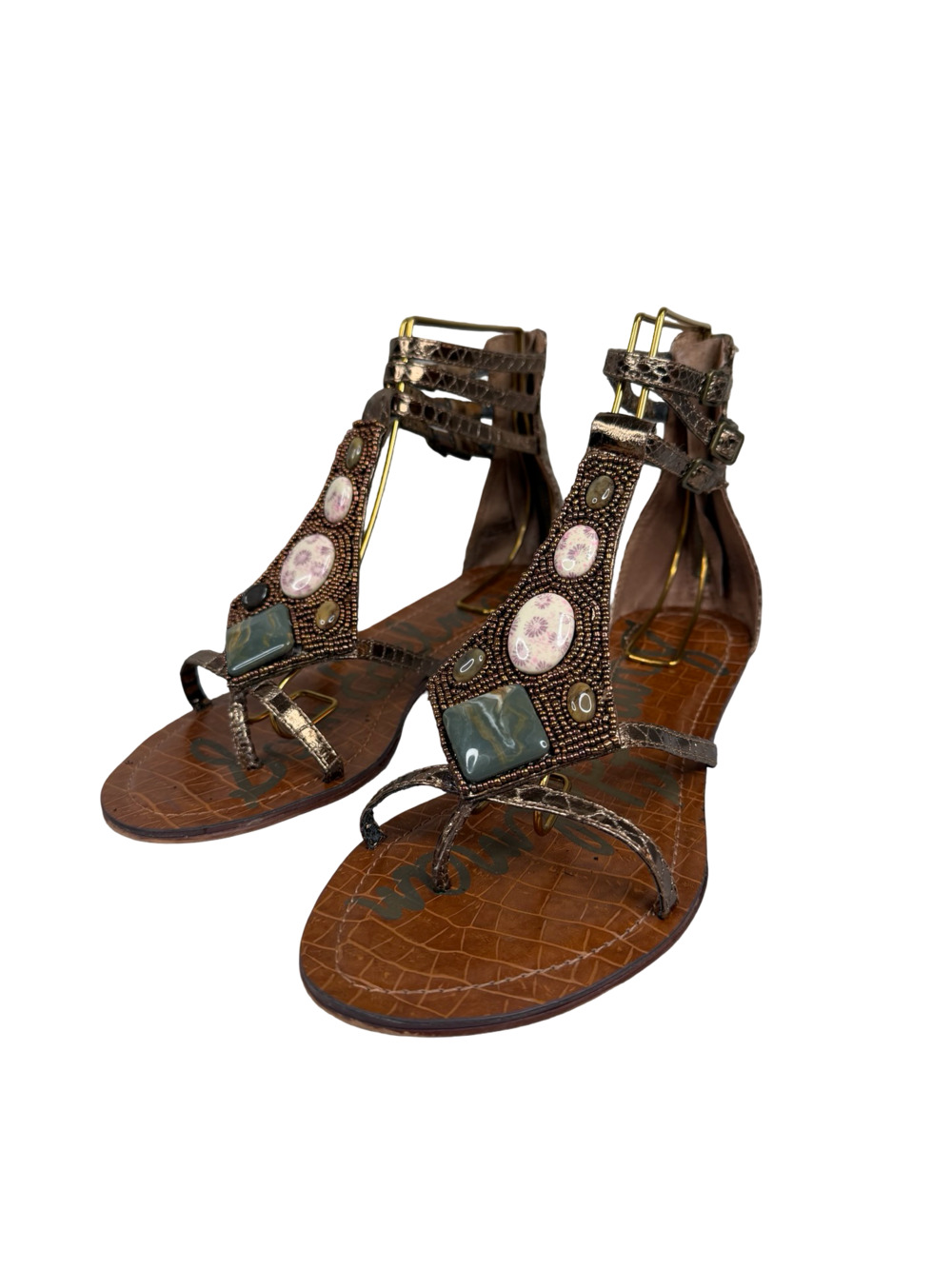 Sam Edelman Daisy Metallic Embellished T-Strap Gladiator Sandals Sz. 8